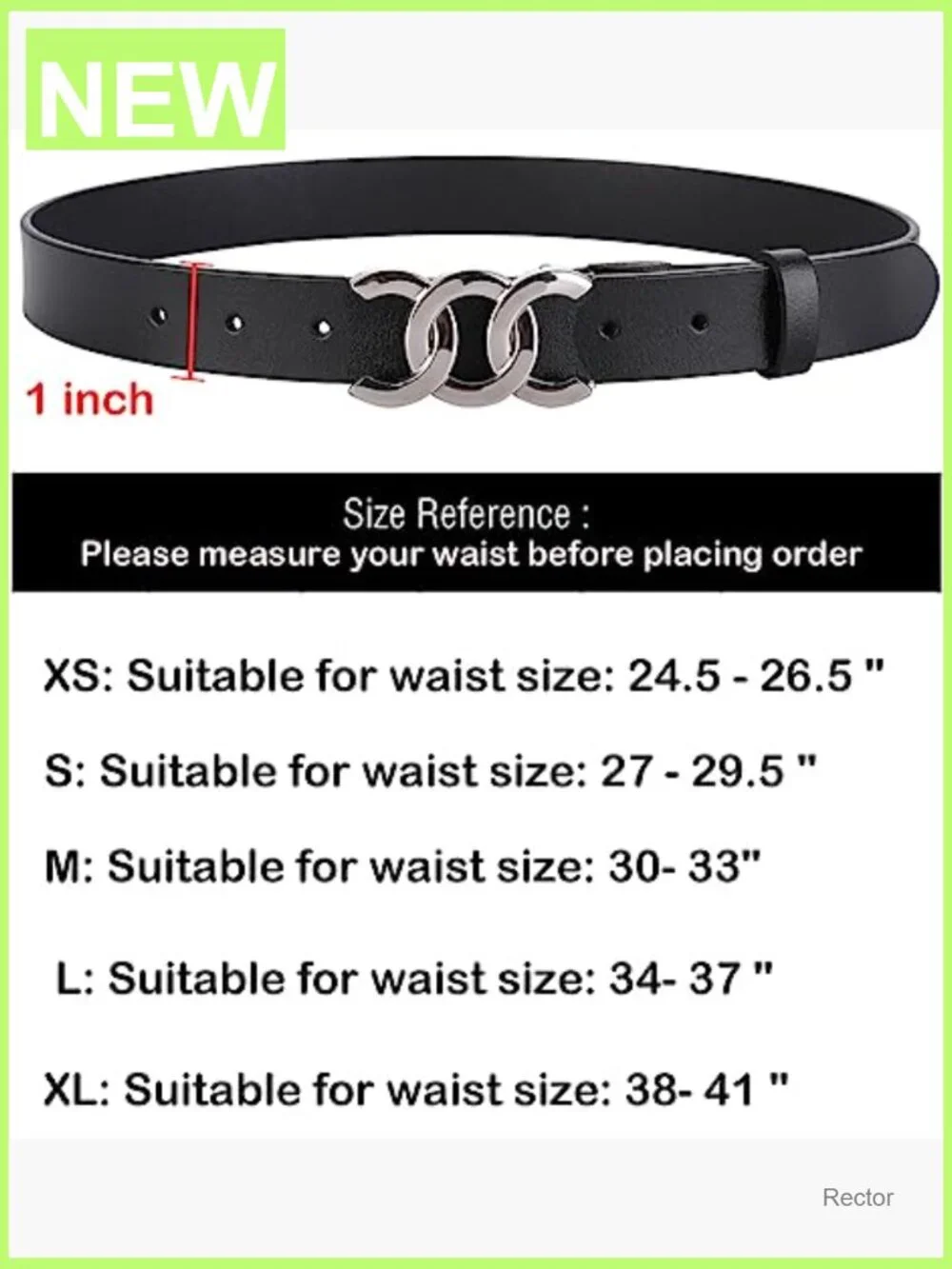 Genuine Leather Belt with Gold/Silver Buckle - Fits Waist 24-41